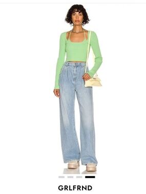 GRLFRND - SZ 25 Chloe High-Rise Pleaded Wide Leg Jeans - Light Blue